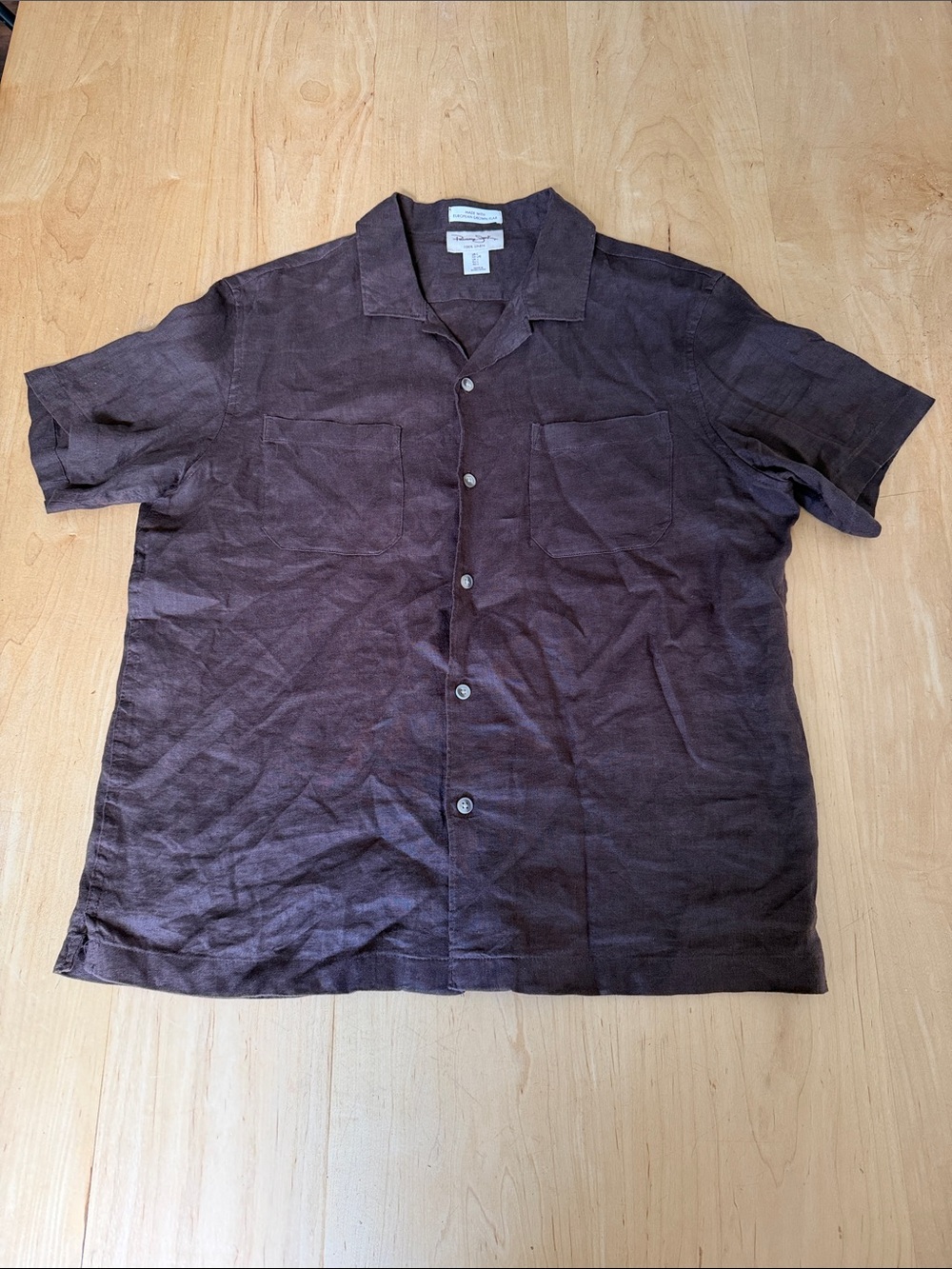 Panama Jack Brown Linen Blend Short-Sleeve Camp Shirt
